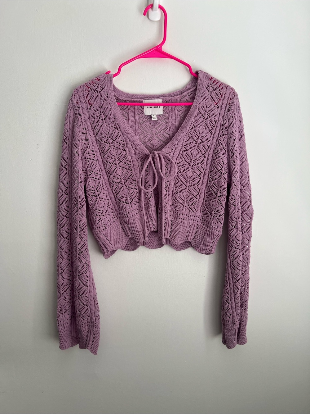 Pink Rose Lilac Tie-Front Cropped Cardigan